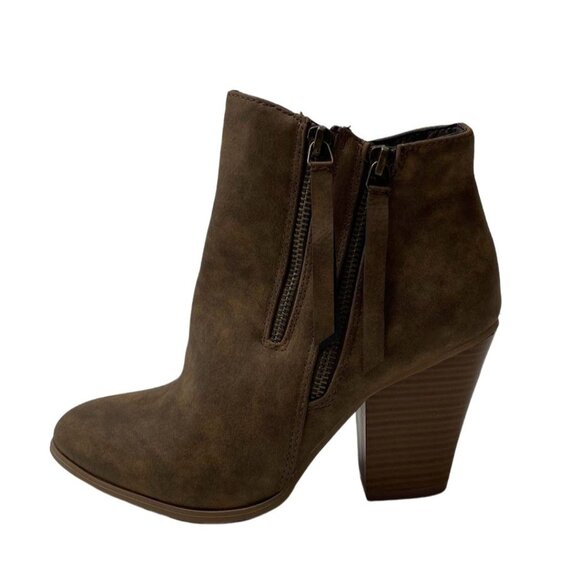 Journee Ankle Booties Shoe Women's 7‎ Brown Zipper-Accent Block-Heel NEW - Picture 6 of 8